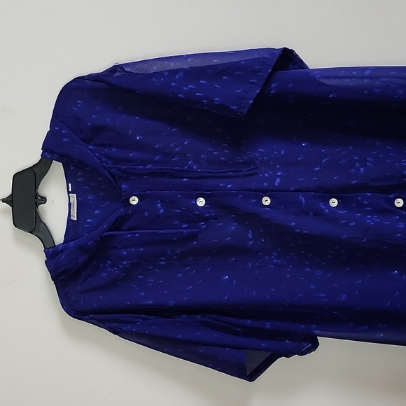 Hi Lites Women's 4X button front hooded semi sheer swimsuit coverup blue printed - Picture 2 of 8